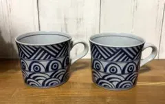 和柄 マグカップ 2点セット 青海波 市松模様 和風 ペア　コーヒー　お茶