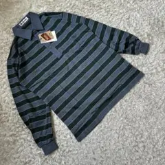 【BRINGEN】長袖ポロシャツ ボーダー柄 ストレッチ素材 ポケット付き M