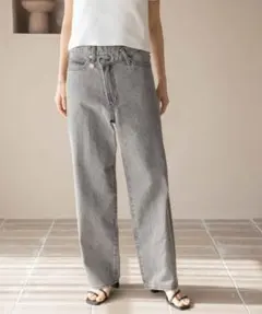 LOWRYS FARM セミワイドデニムパンツ グレー ハイウエスト 美品