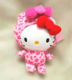 ハローキティ　ヒョウ柄　クマ着ぐるみ　マスコットホルダー　ピンク