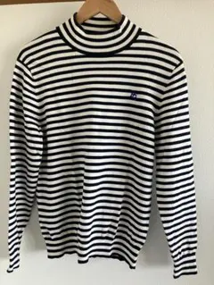 PEARLY GATES タートルネック セーター 白黒ストライプ