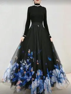 フレアスカート　ブルーローズ L