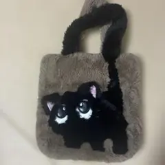 黒猫 ファー トートバッグ