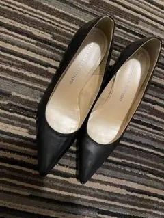 ブラックレザー ポインテッドトゥヒール 25.0cm