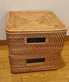無印良品 ラタン角型バスケット　中サイズ2個 、蓋セット