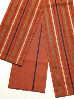 【中古】半幅帯　赤茶色　縞模様　長期保管品