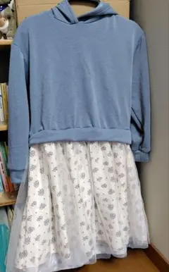 新品未使用★フード付きワンピース 150女の子★ブルー★裏起毛★暖かい