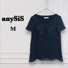 【anysis エニィスィス】リボンモチーフ ブラウス シフォン（M）ネイビー