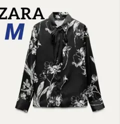 新品＊ZARA　リボン　花柄ブラウス　シャツ　M　今期