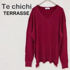 テ チチ テラス レディース ニット セーター 長袖 Vネック レッド フリー