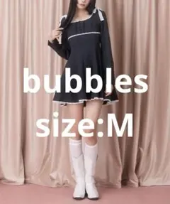 bubbles タイニーリボンフレアワンピース グレー M