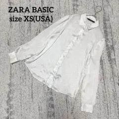 【ザラベーシック】ブラウス シャツ XS 白 黒 ドット 長袖 光沢 透け感