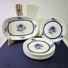 【新品未使用】 昭和レトロ ヴィンテージ食器 パーティーセット 大皿 中皿 貫入のサムネイル