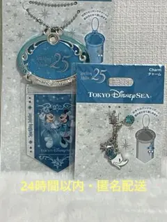 ディズニーシー25周年 ジュビリーバッジ&リボン チャーム ドナルド ２点セット