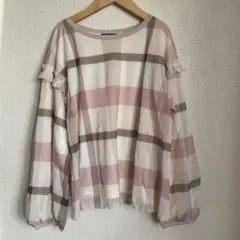 クレストブリッジ　ピンク系チェック フリル付き長袖トップス38