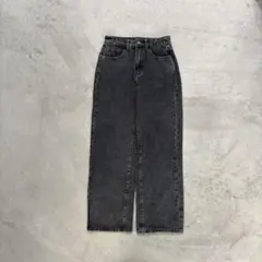 ブラックデニム ハイウエスト ストレート ワイドパンツ Y2K