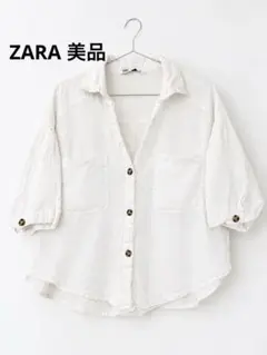 ［美品］ZARA 半袖トップス ショート丈 M 白　ホワイト　羽織り