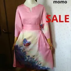 SALE！正絹 訪問着 蝶柄ウエストリボン付きタック入りワンピース♪着物リメイク