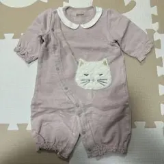 プティマイン　猫の顔ポケット付きロンパース 50-70cm ピンク　美品
