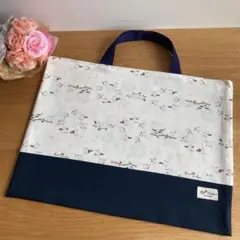レッスンバッグ　女の子　シマエナガ　鳥　花　通園バッグ　お道具袋　絵本袋