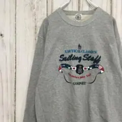 【刺繍デザイン スウェット】 ゆるだぼ トレーナー L相当 グレー 古着