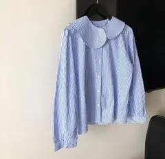 MAISON DE THERESEブラウス シャツ 青白ストライプ長袖シャツ M