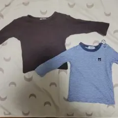 DOUBLE.B ストライプTシャツ　ブリーズ茶色カットソー　保育園着