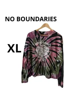 NO BOUNDARIES タイダイ柄長袖T【XL】 ビッグロゴ 総柄 派手