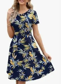 HELYO 花柄ネイビーラップドレス Mサイズ