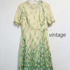 昭和レトロ ヴィンテージ ルシアンモネ チューリップ 春色 半袖 ワンピース