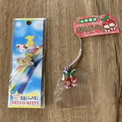 レトロ⭐︎山形/名古屋限定　ご当地キティさくらんぼストラップ/しゃちほこピンバッジ