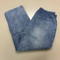 ライトブルー ワイドデニムパンツ ウエストゴム