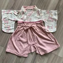 ベビー袴　ロンパース　女の子　ピンクと白　花柄　70サイズ　お食い初め　ひな祭り