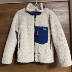 Patagonia フリースXS ベージュ/ネイビー：クリーニング済