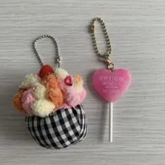 新品スイーツストラップセットふわふわカップケーキリアルキャンディーピンク