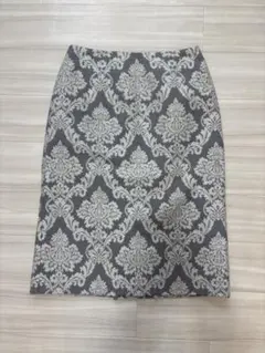 ダマスク柄 タイトスカート グレー ナチュラルビューティー