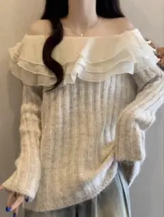 【GRL】2way フリルドッキングスパンコールラメリブニットトップス