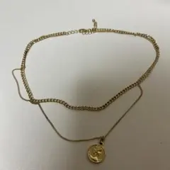 ゴールド 二重チェーン ネックレス コイン型