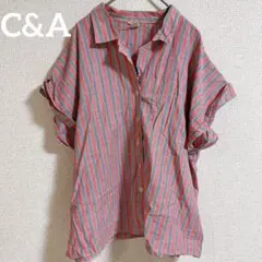 C&A ストライプ 半袖シャツ 赤×青｜海外古着 ゆったり カジュアル