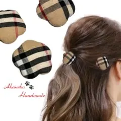 チェック ヘアピン 花 2点セット パッチンピン タータンチェック