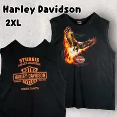 ハーレーダビッドソン ノースリーブ タンクトップ 2XL ブラック 両面プリント