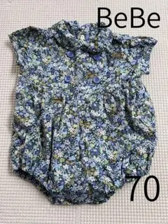 BeBe ブルー系花柄ロンパース 70サイズ