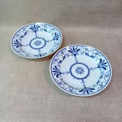 青い花柄のセラミック皿2枚セット　日本製　22cm