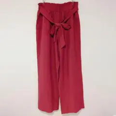 洗濯機OK ハイウエスト ワイドパンツ 赤 通年 美脚シルエット レディース L
