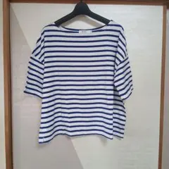 ニコアンド青と白のストライプ 半袖Tシャツ