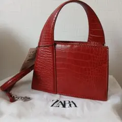 ZARA クロコ型押し ショルダーバッグ レッドのサムネイル