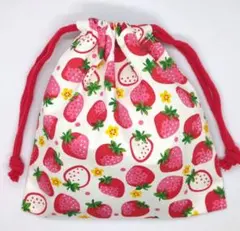 巾着袋 給食袋 コップ袋 いちご柄③ ハンドメイド