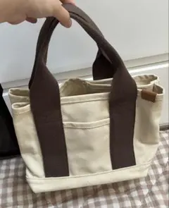 アイボリー/ブラウン キャンバス トートバッグ