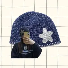 大きめ　星　夜空　ビーニー　クラッシャーハット　クロシェハット　ハンドメイド