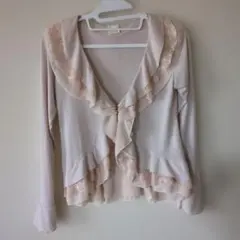 薄手フリル付き薄いピンクアウター